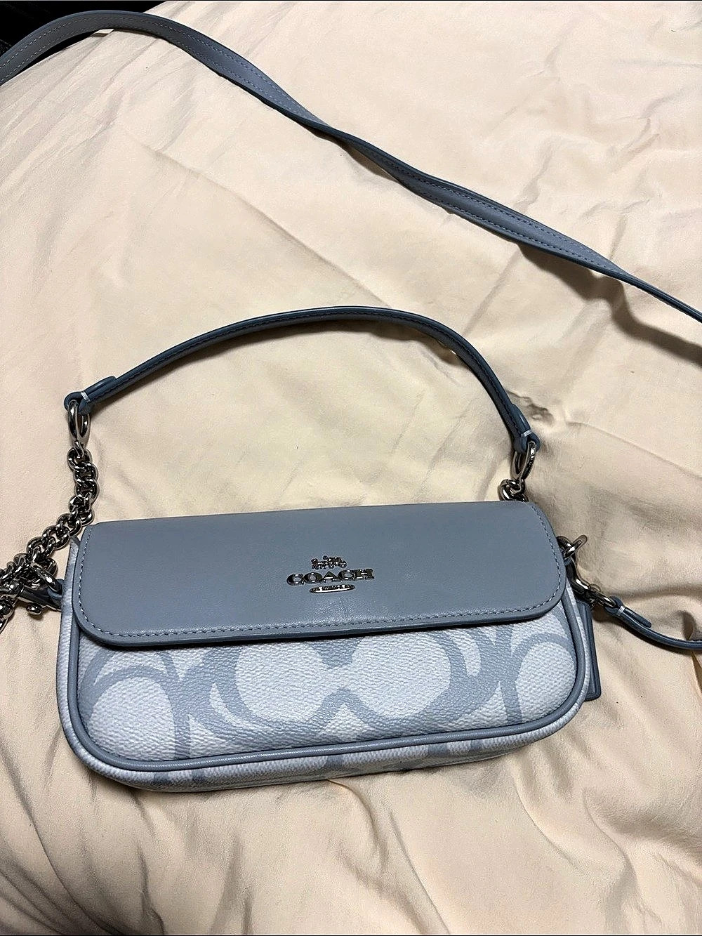 Coach Shoulder Bag Blue Chain Crossbody L